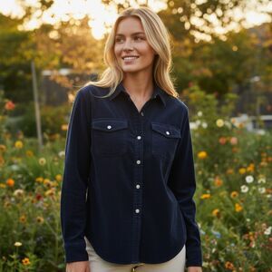 Patagonia Size 4 Organic Cotton Cord Fjord Button Down Shirt Women's Navy Blue